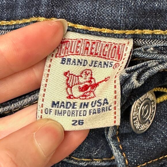 Sz 26 Y2K VTG True Religion Low Rise Wide Band Jeans USA Made Elena Gilbert 2000 - Picture 5 of 7